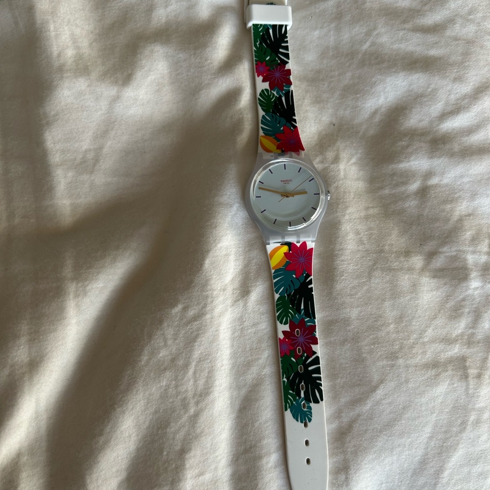 Floral Patterned Watch with White Strap